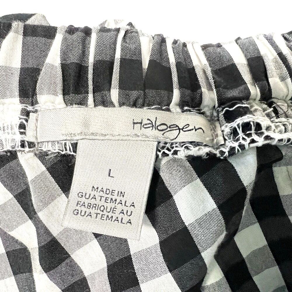 Halogen Women's One Shoulder Ruffle Accent Gingham Top Size Large Black & White - Picture 4 of 11